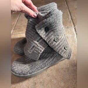 UGG Gray Knit Boots with Button Accent